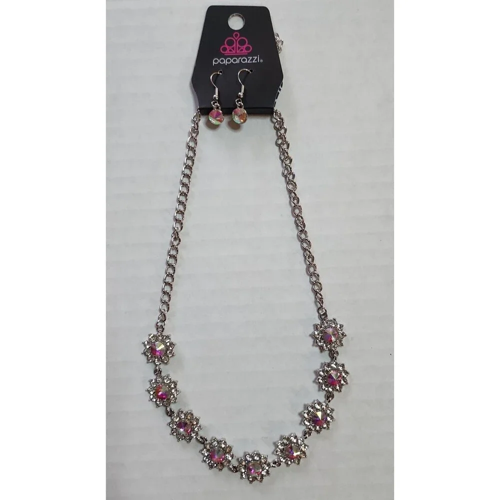 Paparazzi Blooming Brilliance Multi Iridescent Flower Necklace Set - NWT